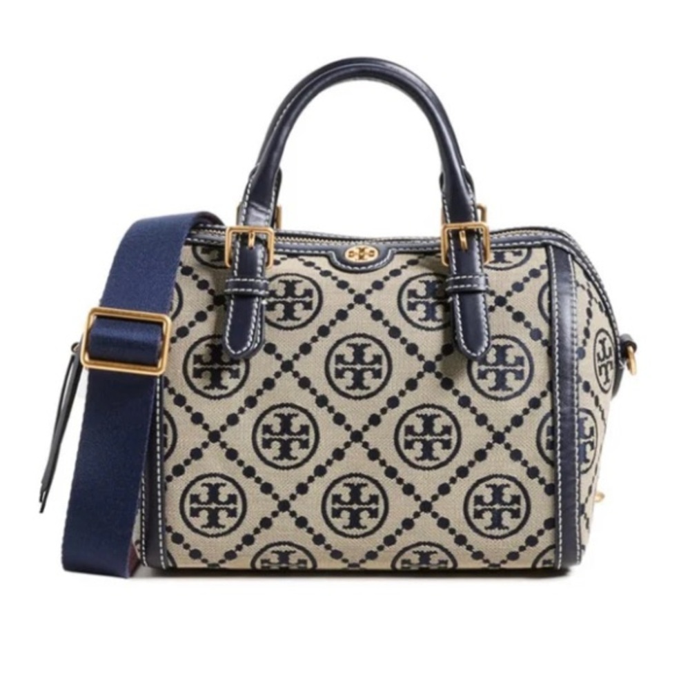 Tory Burch Tory Navy T Logo Monogram Jacquard Barrel Bag- $498 Sold Out!!